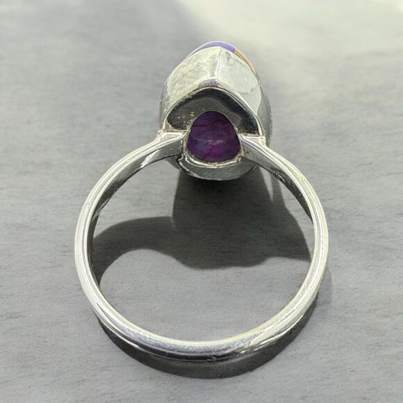 Pear Cut Purple Copper Turquoise Ring Solid 925 Sterling Silver US Size 5 - Picture 6 of 7